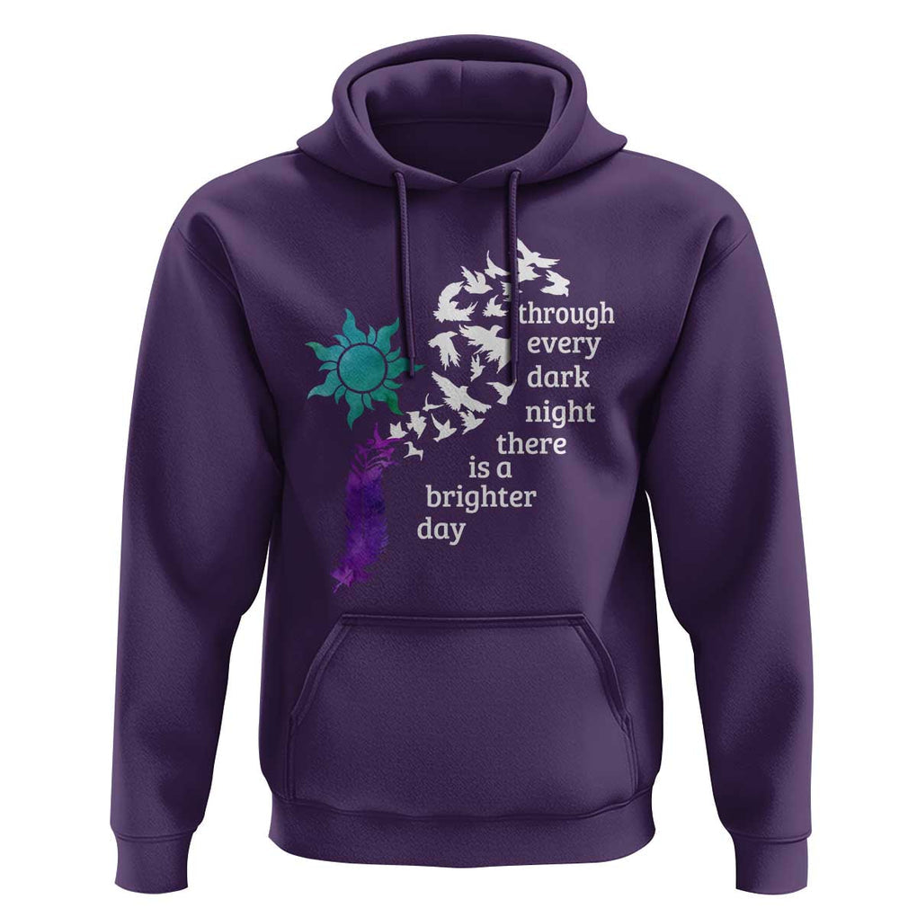 Suicide Prevention Awareness Hoodie Through Every Dark Night There Is A Brighter Day Semicolon Sun Feathers TS11 Purple Print Your Wear