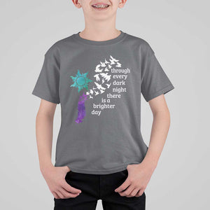 Suicide Prevention Awareness T Shirt For Kid Through Every Dark Night There Is A Brighter Day Semicolon Sun Feathers TS11 Charcoal Print Your Wear