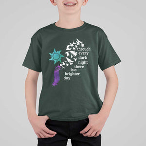 Suicide Prevention Awareness T Shirt For Kid Through Every Dark Night There Is A Brighter Day Semicolon Sun Feathers TS11 Dark Forest Green Print Your Wear