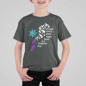 Suicide Prevention Awareness T Shirt For Kid Through Every Dark Night There Is A Brighter Day Semicolon Sun Feathers TS11 Dark Heather Print Your Wear