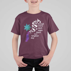 Suicide Prevention Awareness T Shirt For Kid Through Every Dark Night There Is A Brighter Day Semicolon Sun Feathers TS11 Maroon Print Your Wear