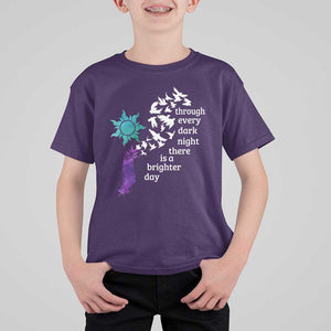 Suicide Prevention Awareness T Shirt For Kid Through Every Dark Night There Is A Brighter Day Semicolon Sun Feathers TS11 Purple Print Your Wear
