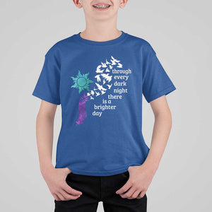 Suicide Prevention Awareness T Shirt For Kid Through Every Dark Night There Is A Brighter Day Semicolon Sun Feathers TS11 Royal Blue Print Your Wear