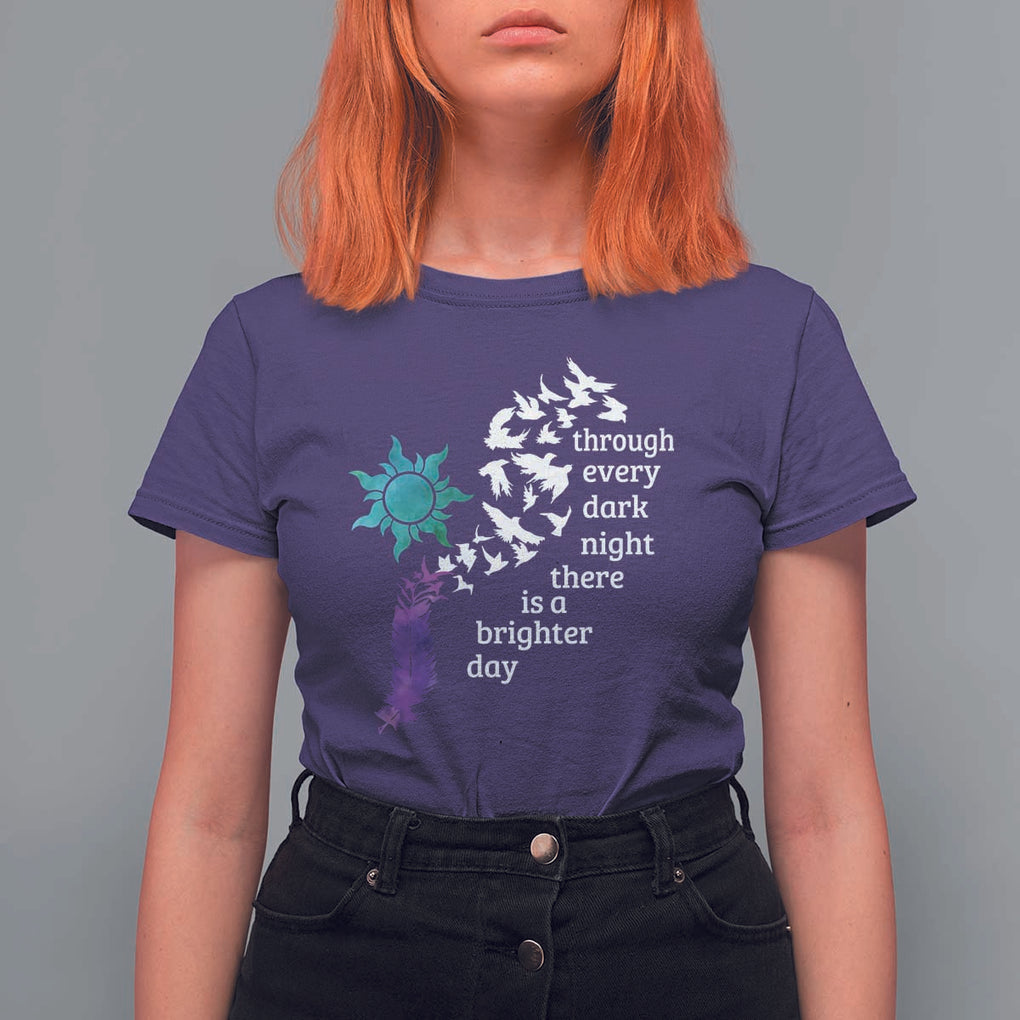 Suicide Prevention Awareness T Shirt For Women Through Every Dark Night There Is A Brighter Day Semicolon Sun Feathers TS11 Purple Print Your Wear