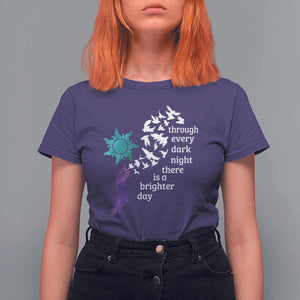 Suicide Prevention Awareness T Shirt For Women Through Every Dark Night There Is A Brighter Day Semicolon Sun Feathers TS11 Purple Print Your Wear