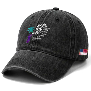 Suicide Prevention Awareness Washed Cotton Baseball Cap Through Every Dark Night There Is A Brighter Day Semicolon Sun Feathers