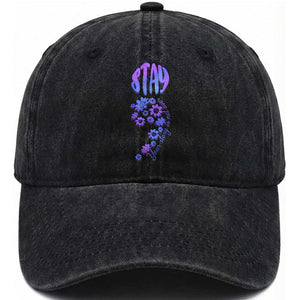 Suicide Prevention Awareness Washed Cotton Baseball Cap Stay Your Story Is Not Over Semicolon Flower