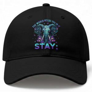 Suicide Prevention Awareness Baseball Cap Stay The World Needs You In It Semicolon Elephant Flower