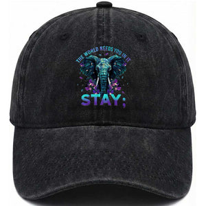 Suicide Prevention Awareness Washed Cotton Baseball Cap Stay The World Needs You In It Semicolon Elephant Flower