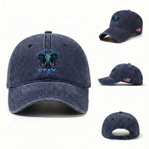 Suicide Prevention Awareness Washed Cotton Baseball Cap Stay The World Needs You In It Semicolon Elephant Flower