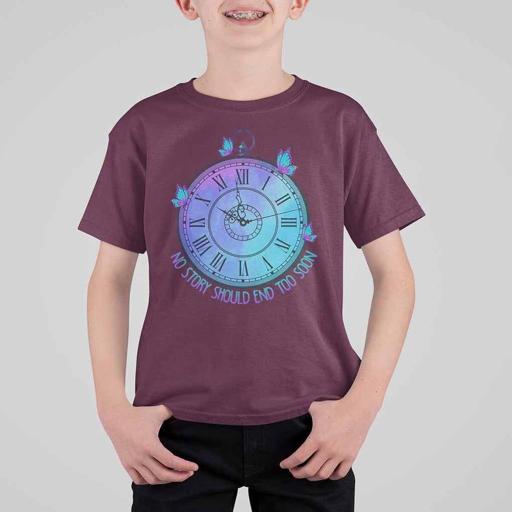 Suicide Prevention Awareness T Shirt For Kid No Story Should End Too Soon Butterfly Clock TS11 Maroon Print Your Wear