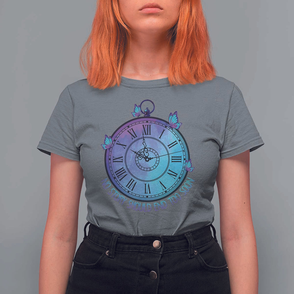 Suicide Prevention Awareness T Shirt For Women No Story Should End Too Soon Butterfly Clock TS11 Charcoal Print Your Wear
