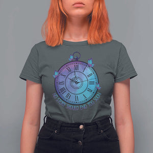Suicide Prevention Awareness T Shirt For Women No Story Should End Too Soon Butterfly Clock TS11 Dark Heather Print Your Wear