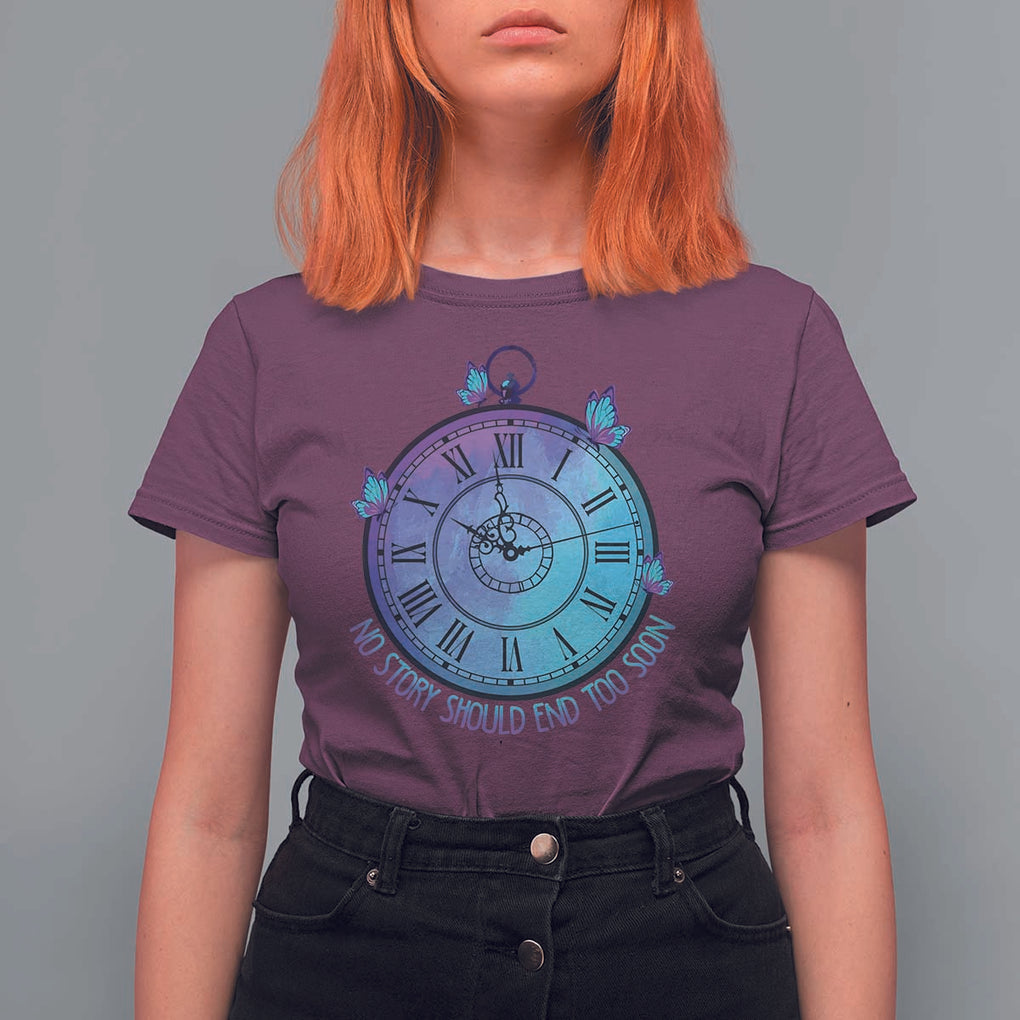 Suicide Prevention Awareness T Shirt For Women No Story Should End Too Soon Butterfly Clock TS11 Maroon Print Your Wear