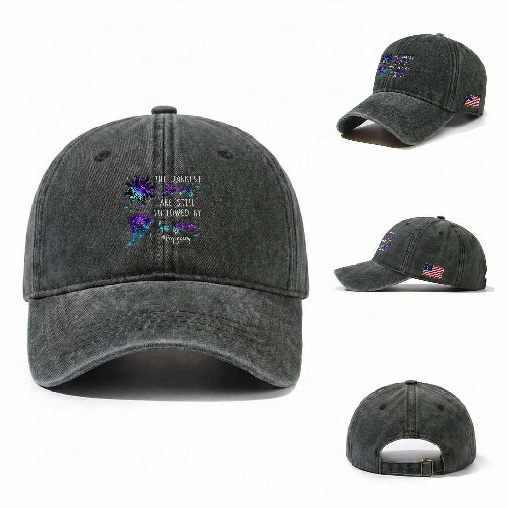Suicide Prevention Awareness Washed Cotton Baseball Cap The Darkest Storms Are Still Followed By Sunshine Keepgoing Semicolon