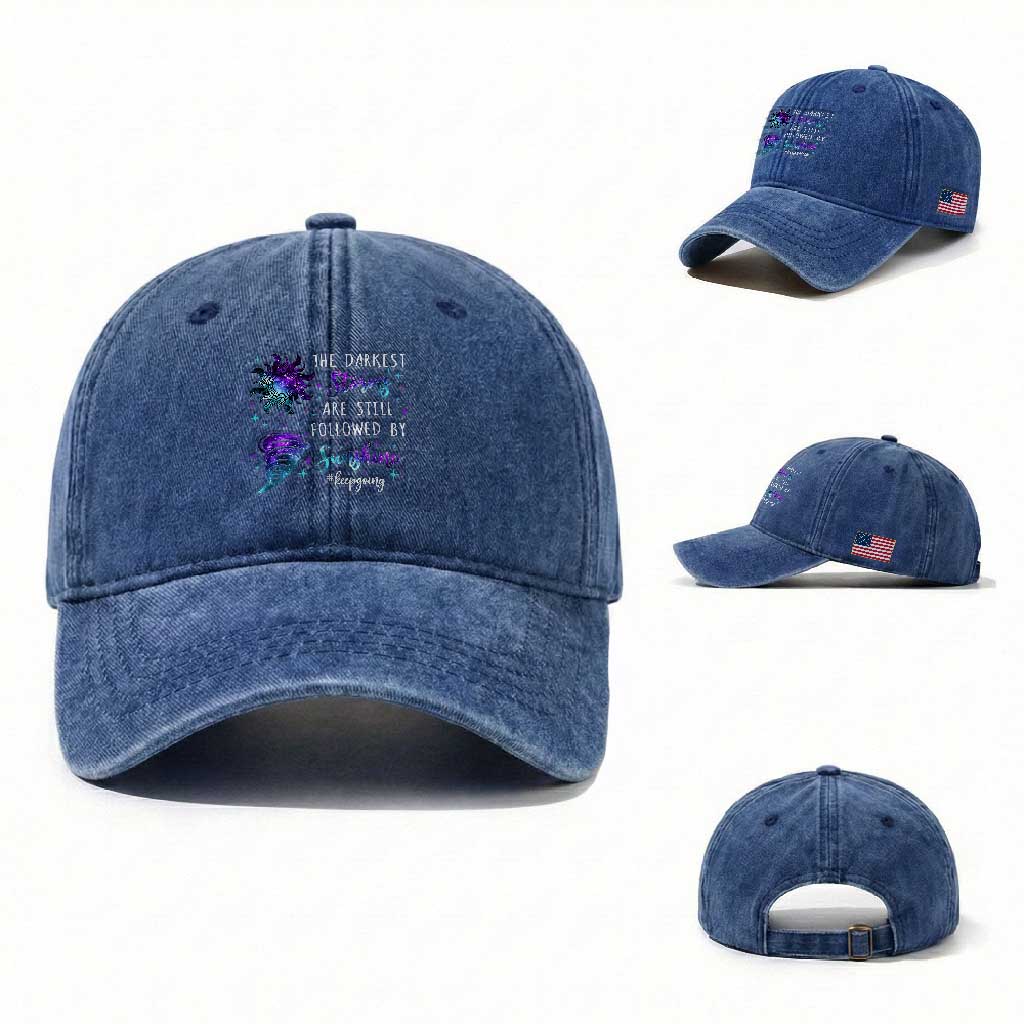 Suicide Prevention Awareness Washed Cotton Baseball Cap The Darkest Storms Are Still Followed By Sunshine Keepgoing Semicolon