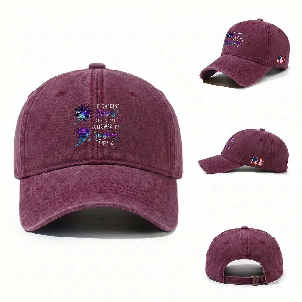 Suicide Prevention Awareness Washed Cotton Baseball Cap The Darkest Storms Are Still Followed By Sunshine Keepgoing Semicolon