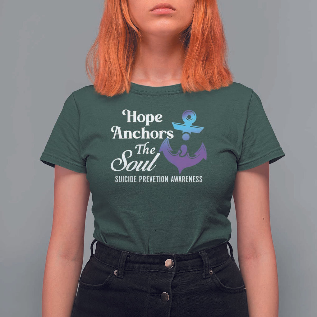 Suicide Prevention Awareness T Shirt For Women Hope Anchors The Soul Teal And Purple Semicolon TS11 Dark Forest Green Print Your Wear