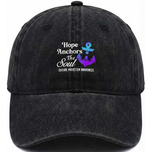 Suicide Prevention Awareness Washed Cotton Baseball Cap Hope Anchors The Soul Teal And Purple Semicolon