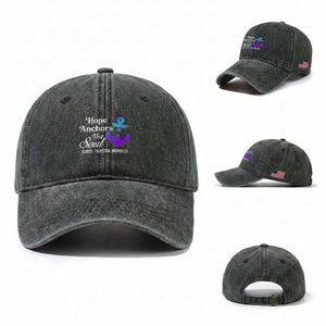 Suicide Prevention Awareness Washed Cotton Baseball Cap Hope Anchors The Soul Teal And Purple Semicolon