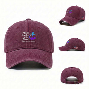 Suicide Prevention Awareness Washed Cotton Baseball Cap Hope Anchors The Soul Teal And Purple Semicolon