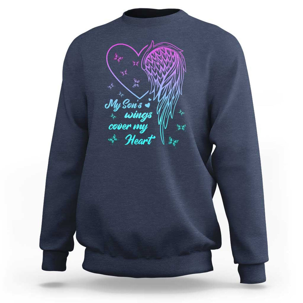Suicide Prevention Awareness Sweatshirt My Son's Wings Cover My Heart Butterfly TS11 Navy Print Your Wear