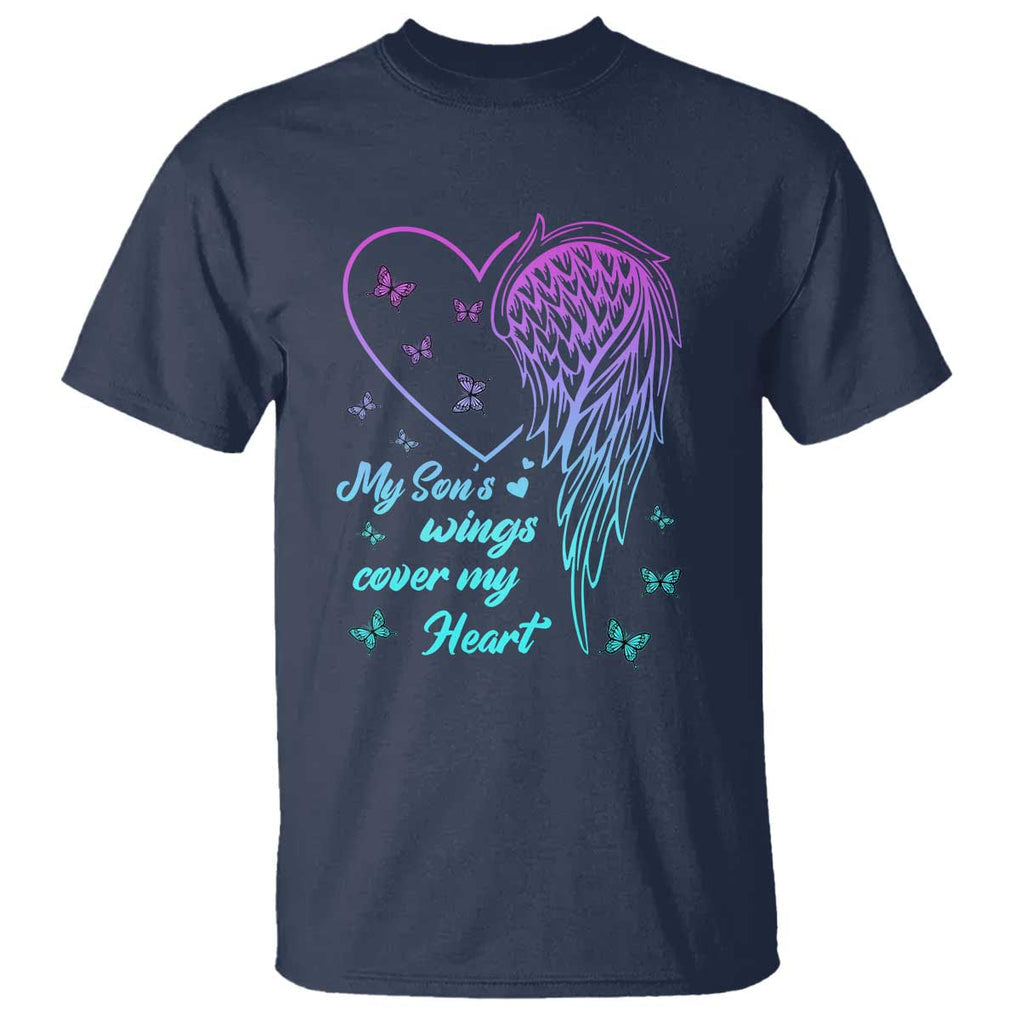 Suicide Prevention Awareness T Shirt My Son's Wings Cover My Heart Butterfly TS11 Navy Print Your Wear
