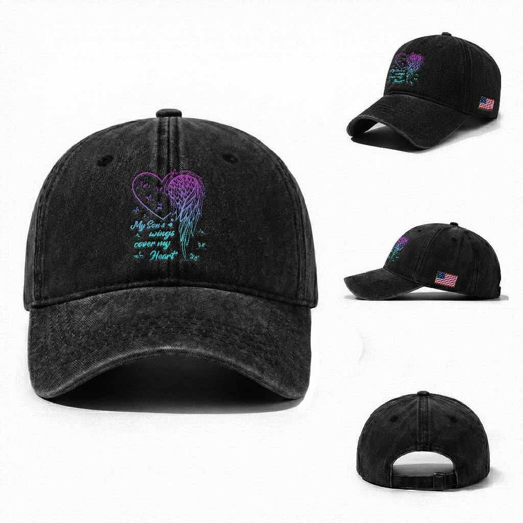 Suicide Prevention Awareness Washed Cotton Baseball Cap My Son's Wings Cover My Heart Butterfly