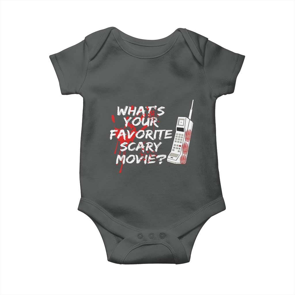 Funny Whats Your Favorite Scary Movie Baby Onesie Halloween Horror Film Lover TS11 Dark Heather Print Your Wear