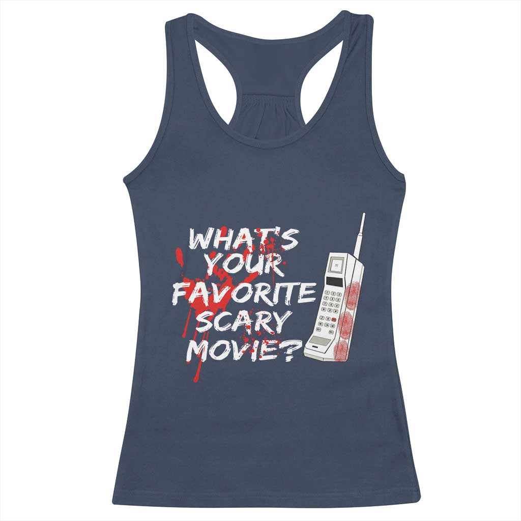 Funny Whats Your Favorite Scary Movie Racerback Tank Top Halloween Horror Film Lover TS11 Navy Print Your Wear