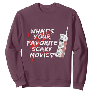 Funny Whats Your Favorite Scary Movie Sweatshirt Halloween Horror Film Lover TS11 Maroon Print Your Wear