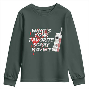 Funny Whats Your Favorite Scary Movie Youth Sweatshirt Halloween Horror Film Lover TS11 Dark Forest Green Print Your Wear