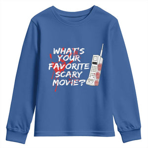 Funny Whats Your Favorite Scary Movie Youth Sweatshirt Halloween Horror Film Lover TS11 Royal Blue Print Your Wear