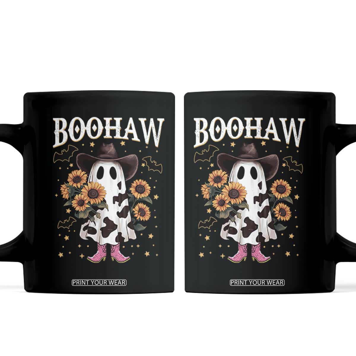 Funny Boohaw Halloween Western Cowboy Ghost Coffee Mug TS11 Black Print Your Wear