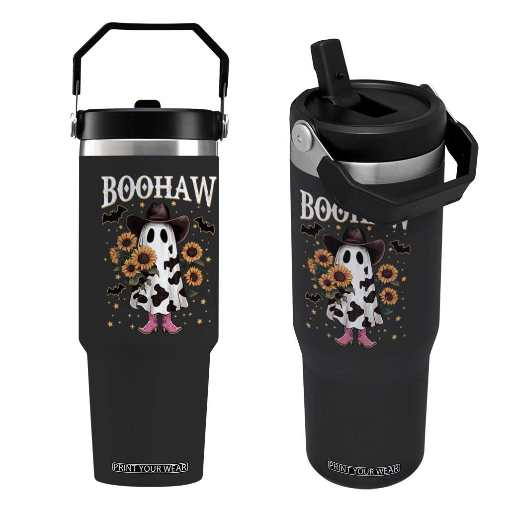 Funny Boohaw Halloween Western Cowboy Ghost Flip Straw Tumbler TS11 One Size: 30 oz Black Print Your Wear