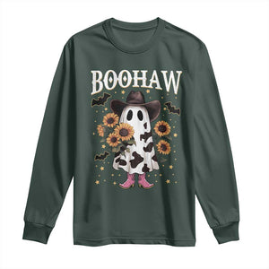 Funny Boohaw Halloween Western Cowboy Ghost Long Sleeve Shirt TS11 Dark Forest Green Print Your Wear