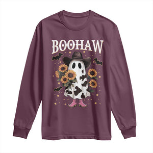 Funny Boohaw Halloween Western Cowboy Ghost Long Sleeve Shirt TS11 Maroon Print Your Wear