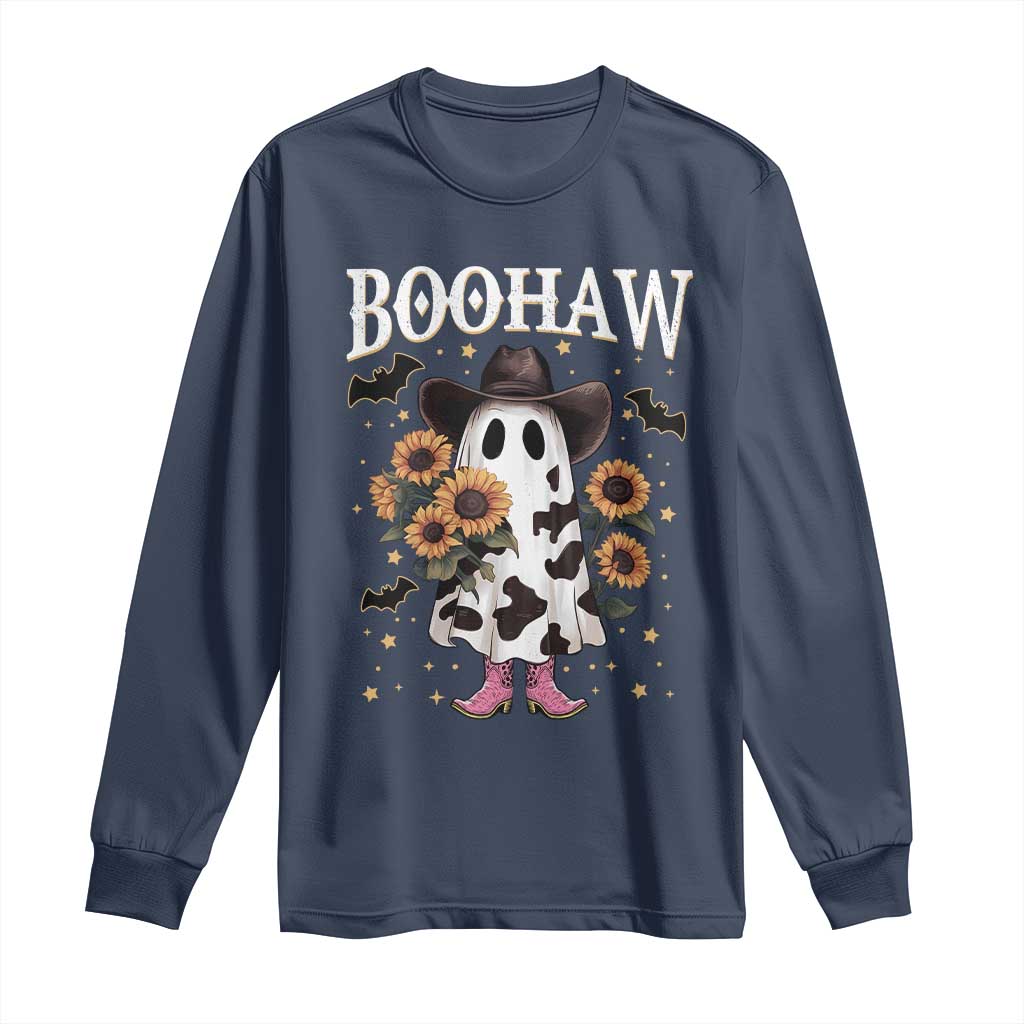 Funny Boohaw Halloween Western Cowboy Ghost Long Sleeve Shirt TS11 Navy Print Your Wear