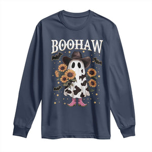 Funny Boohaw Halloween Western Cowboy Ghost Long Sleeve Shirt TS11 Navy Print Your Wear