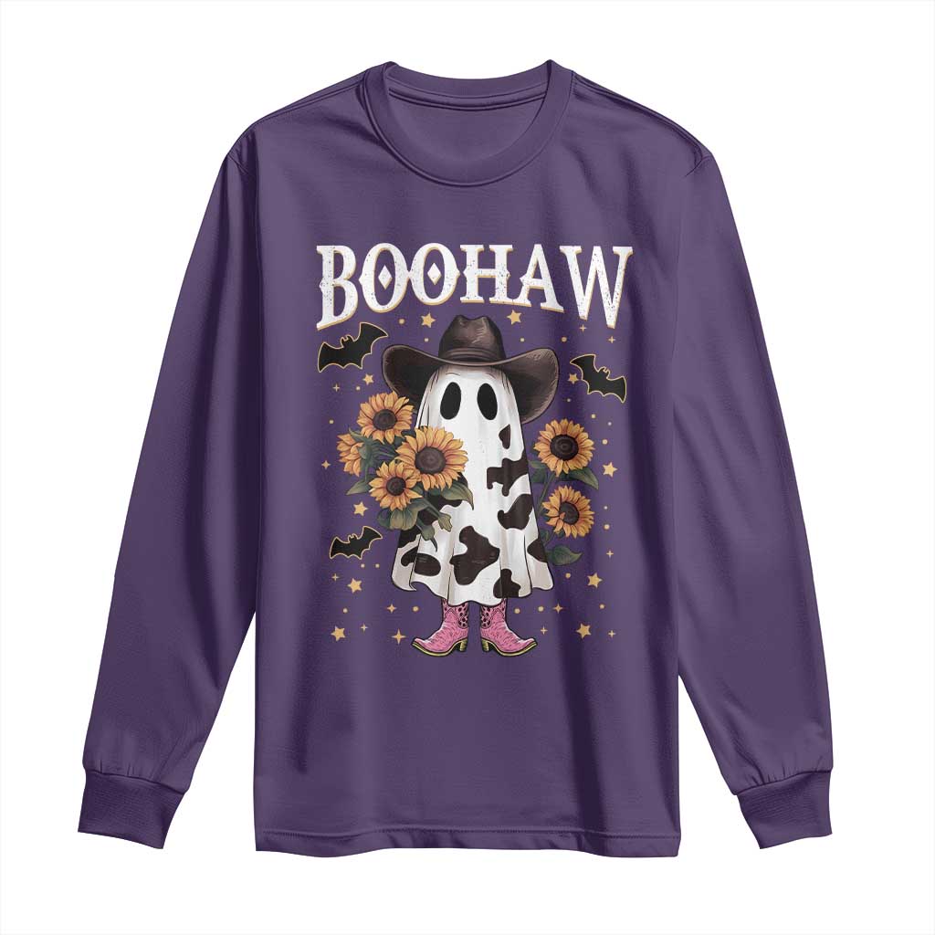 Funny Boohaw Halloween Western Cowboy Ghost Long Sleeve Shirt TS11 Purple Print Your Wear