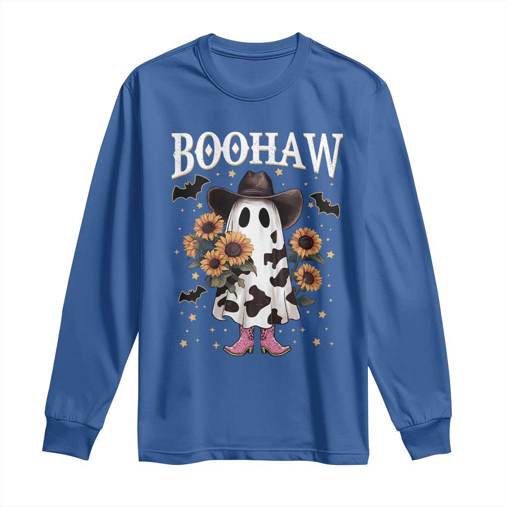 Funny Boohaw Halloween Western Cowboy Ghost Long Sleeve Shirt TS11 Royal Blue Print Your Wear