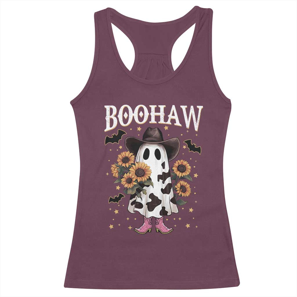 Funny Boohaw Halloween Western Cowboy Ghost Racerback Tank Top TS11 Maroon Print Your Wear