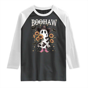 Funny Boohaw Halloween Western Cowboy Ghost Raglan Shirt TS11 Black White Print Your Wear