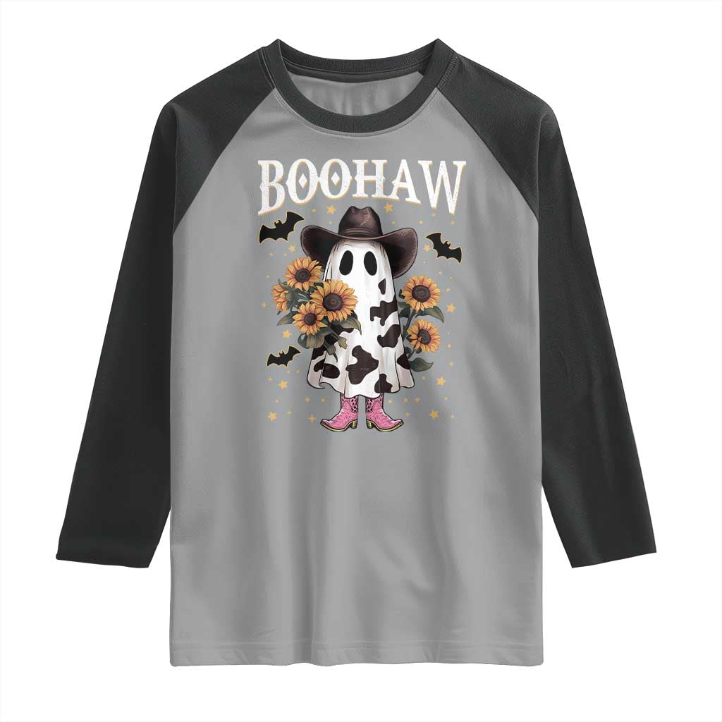 Funny Boohaw Halloween Western Cowboy Ghost Raglan Shirt TS11 Sport Gray Black Print Your Wear