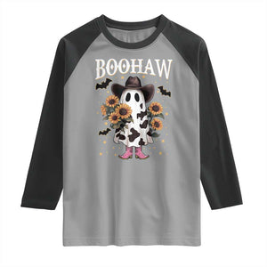 Funny Boohaw Halloween Western Cowboy Ghost Raglan Shirt TS11 Sport Gray Black Print Your Wear
