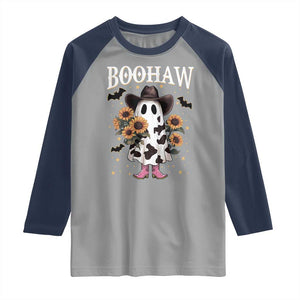 Funny Boohaw Halloween Western Cowboy Ghost Raglan Shirt TS11 Sport Gray Navy Print Your Wear