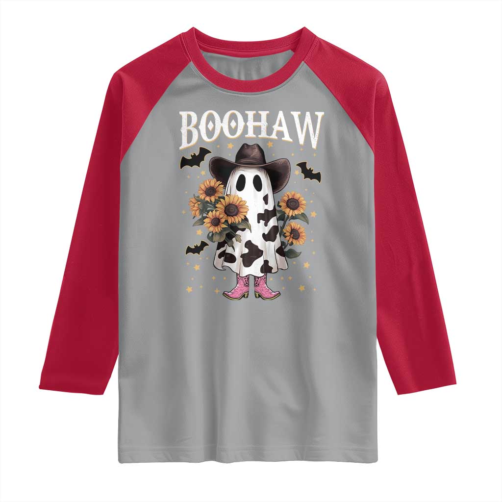 Funny Boohaw Halloween Western Cowboy Ghost Raglan Shirt TS11 Sport Gray Red Print Your Wear