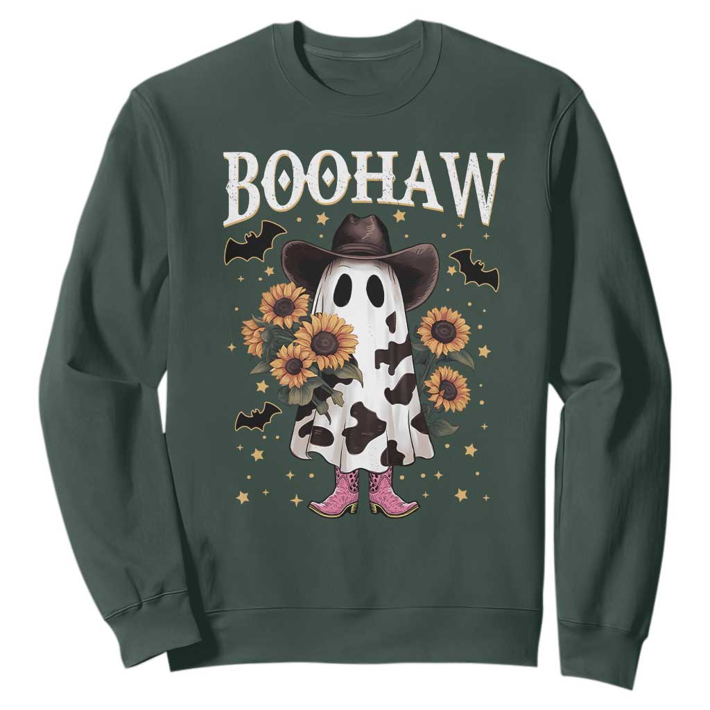 Funny Boohaw Halloween Western Cowboy Ghost Sweatshirt TS11 Dark Forest Green Print Your Wear