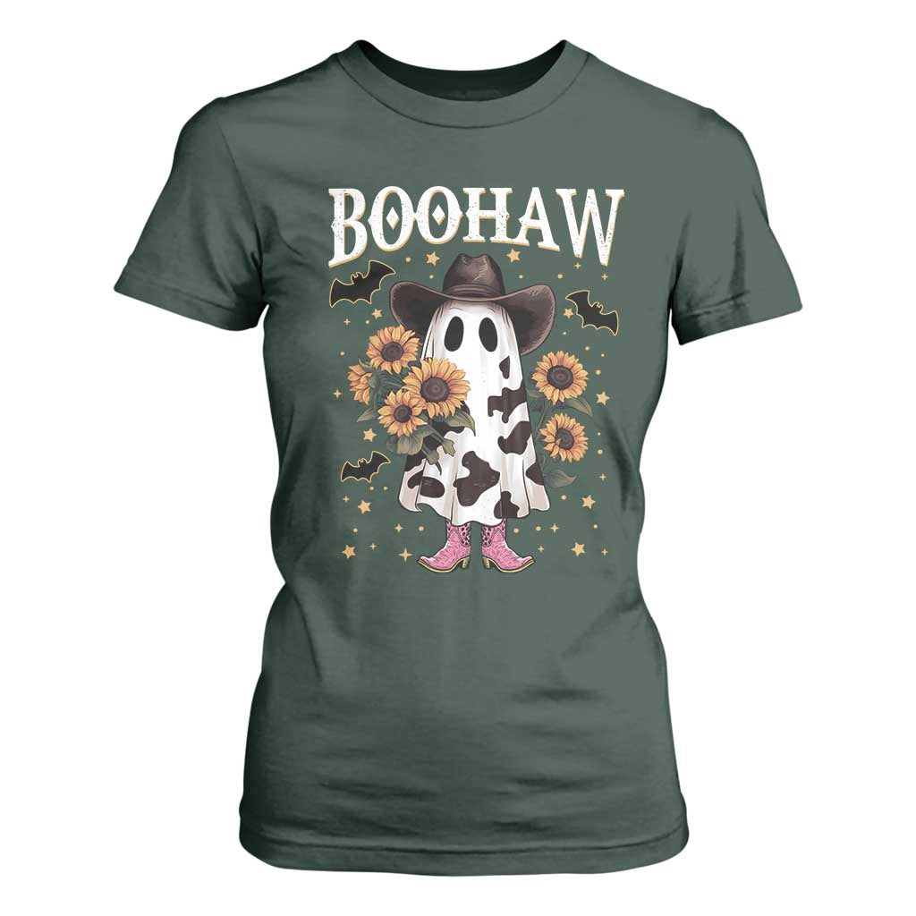 Funny Boohaw Halloween Western Cowboy Ghost T Shirt For Women TS11 Dark Forest Green Print Your Wear
