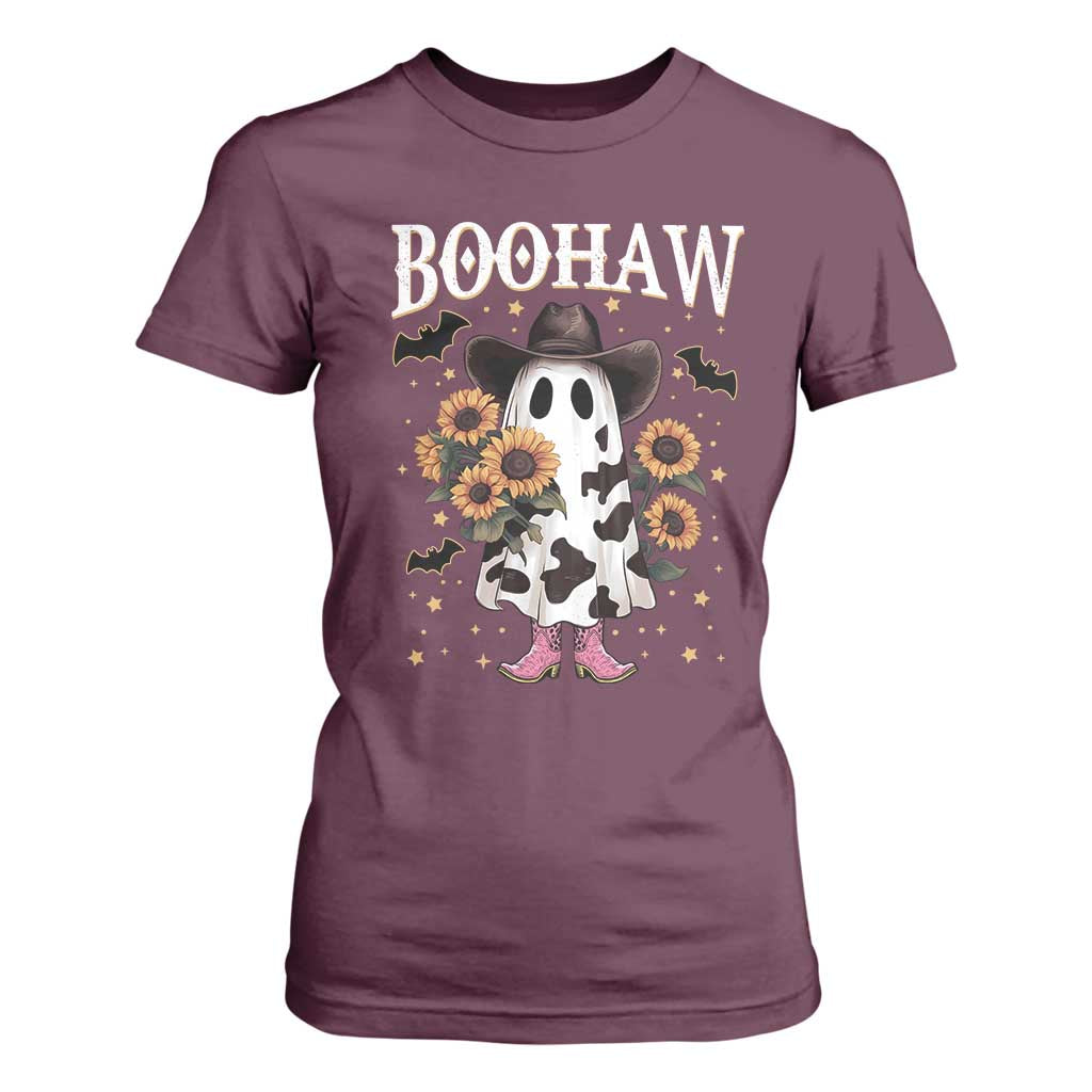 Funny Boohaw Halloween Western Cowboy Ghost T Shirt For Women TS11 Maroon Print Your Wear